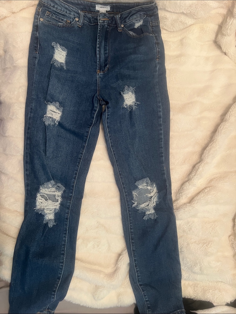 Forever 21 Dark Blue Distressed Skinny Jeans